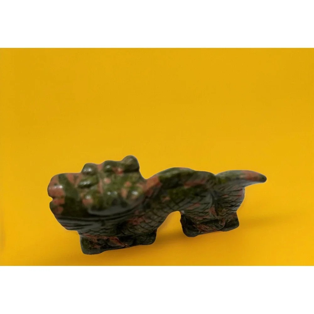 Unakite Feng Shui Pi Xiu Stone Carved Natural Carving Green Pink Mini Fetish Dog